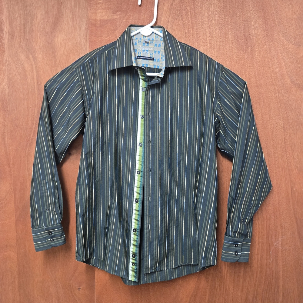 Uoma Beauty Men's Striped Shirt - Dark Green and Light Blue